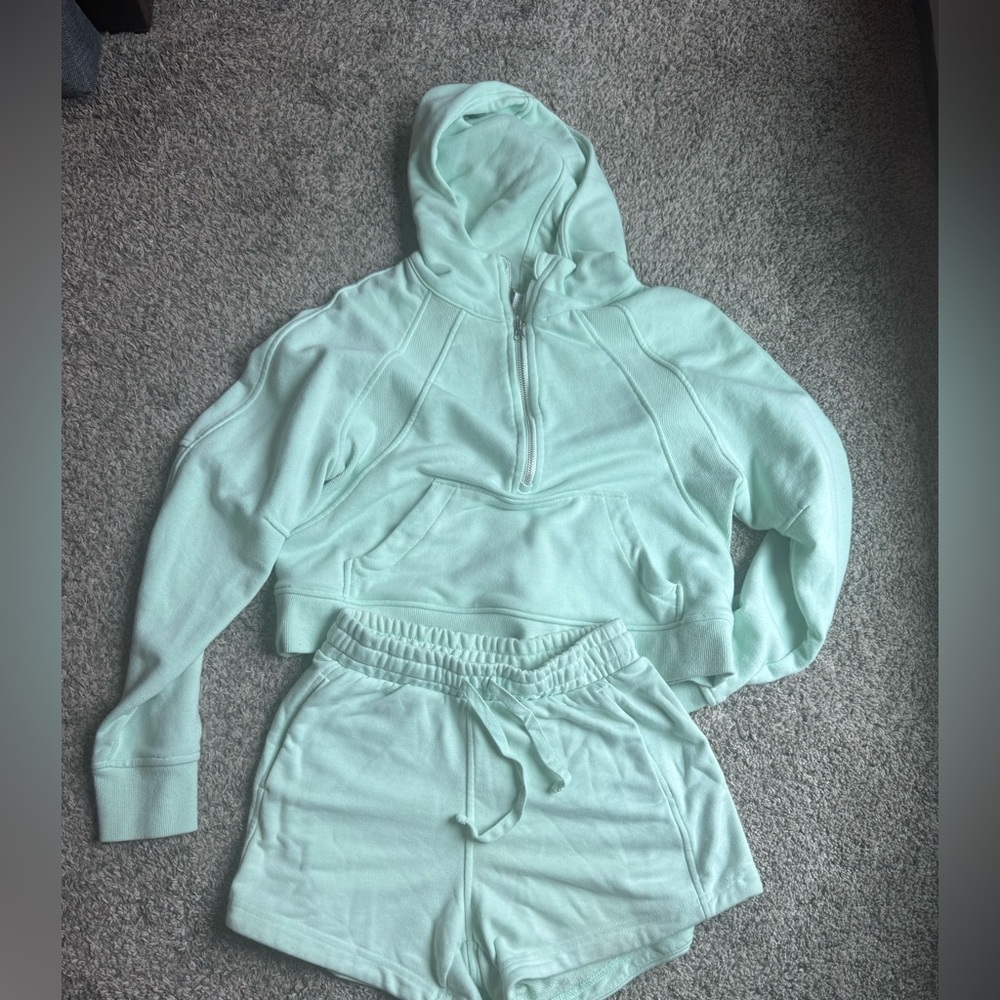 Mint Green Women's Hoodie and Shorts Set